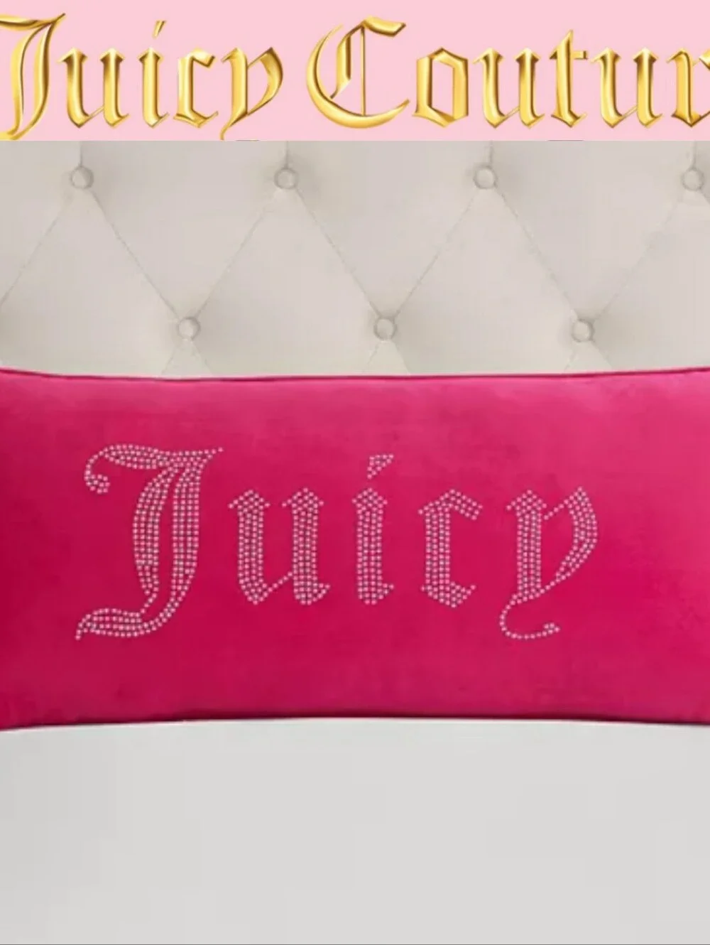 Juicy Couture Home Silver-Tone Rhinestone Decorative Pillow- Hot Pink